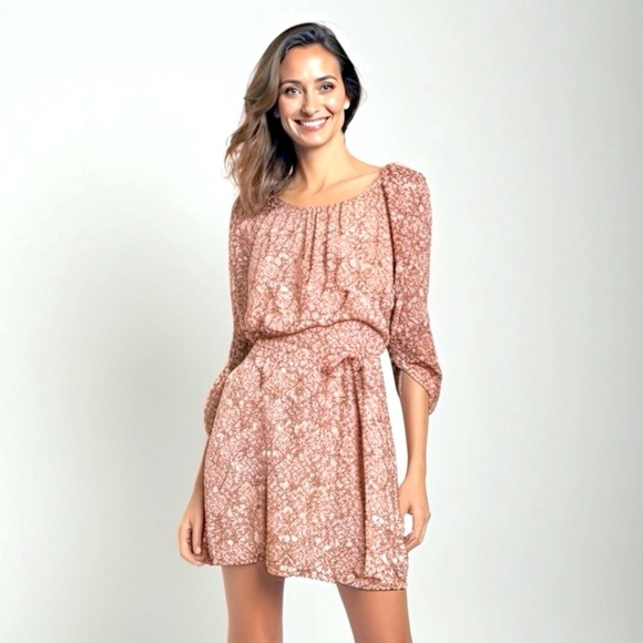 Speechless Ruched Dress with 3/4 Bishop Sleeves Size Medium - Picture 1 of 4